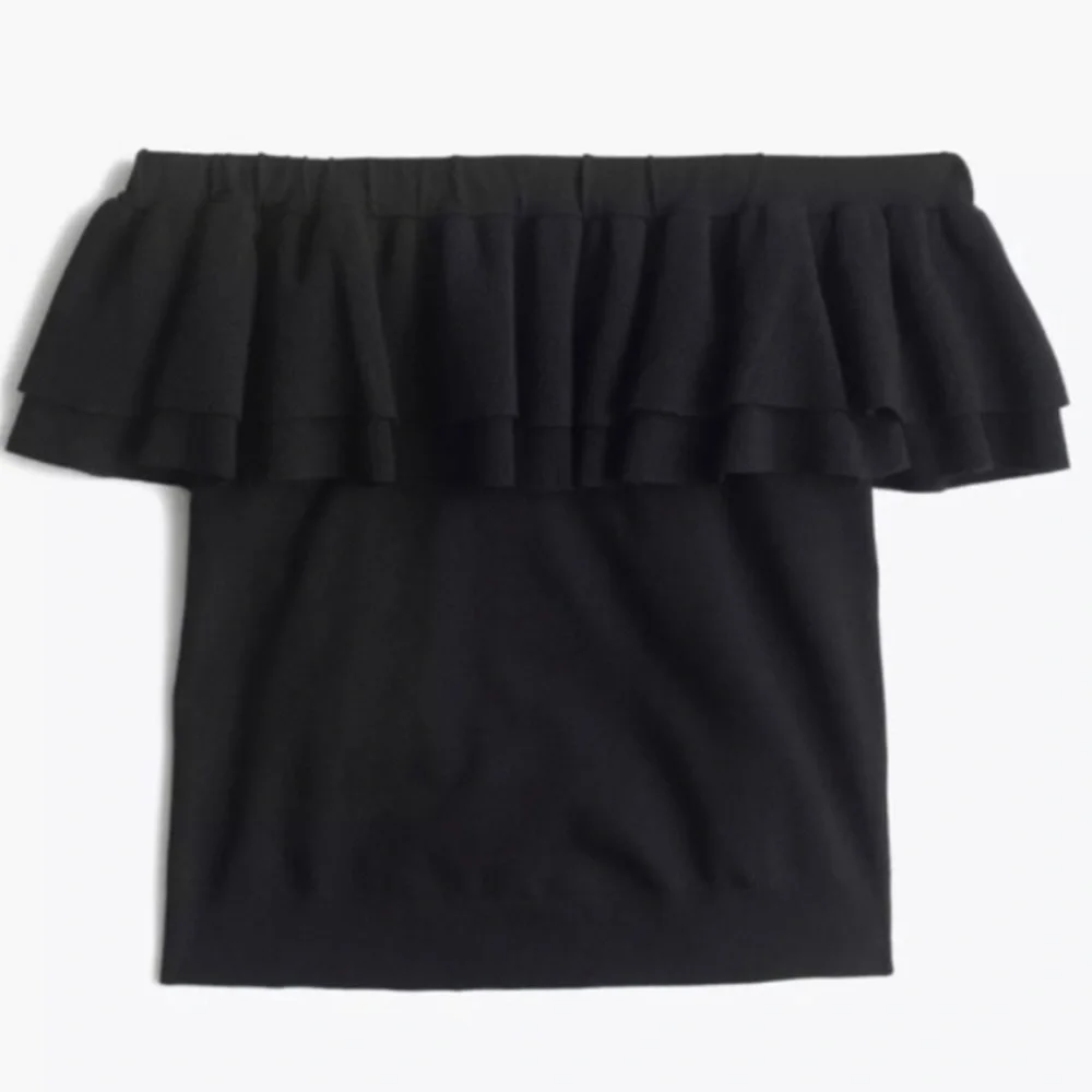 J. Crew Summer Black Ruffle Top